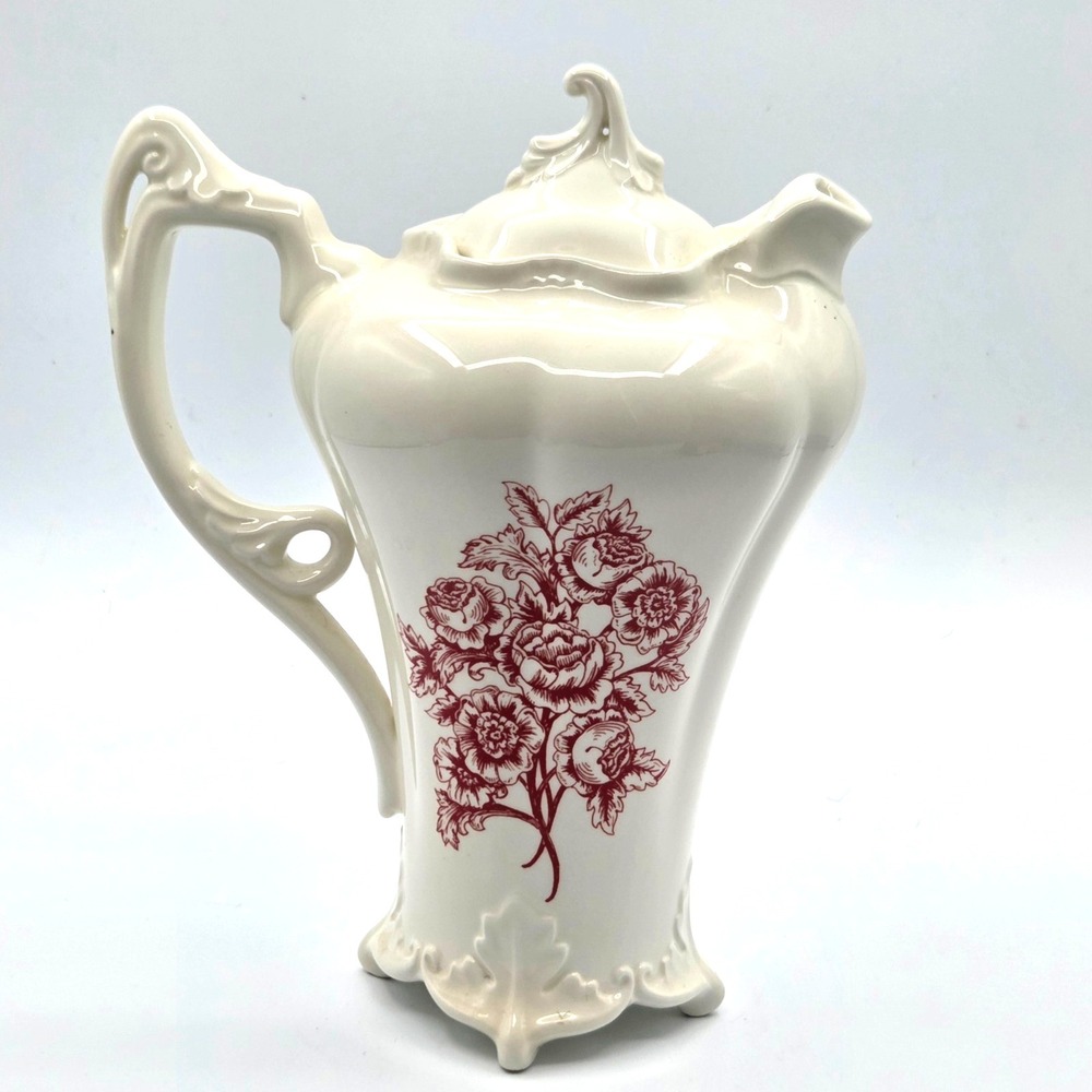 Certified International Coffee Pot Teapot with Delecate Burgundy Floral Transfer - Picture 6 of 13